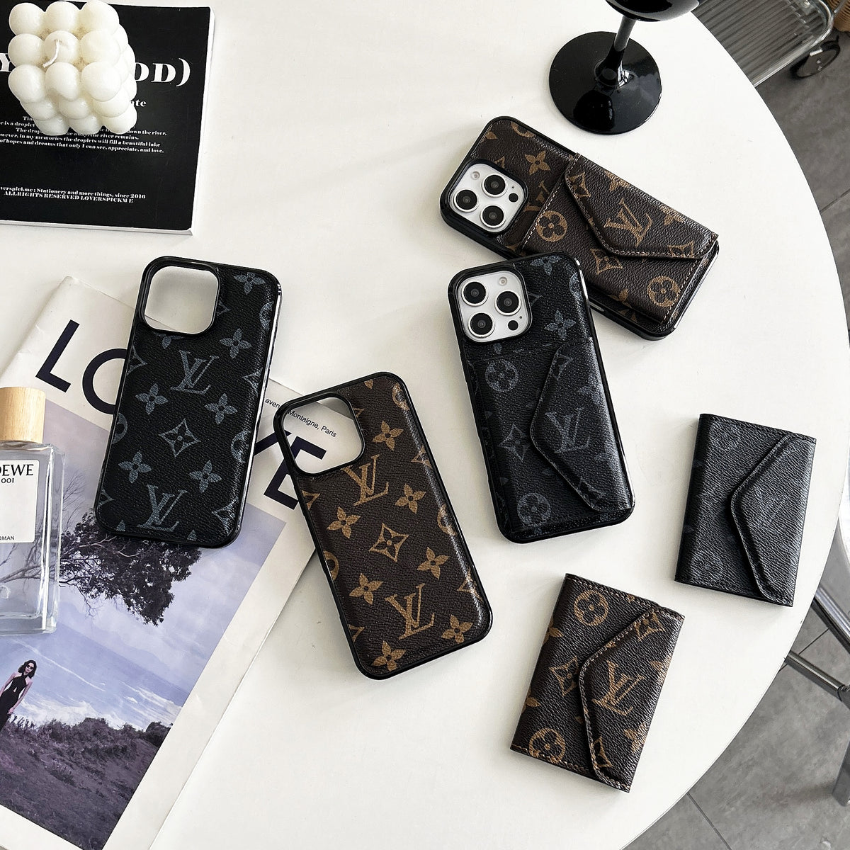 LeatherMonogram Phone Case With Card Holder For iPhone Black-BMKQ241757