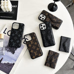 LeatherMonogram Phone Case With Card Holder For iPhone Black-BMKQ241757