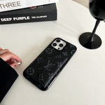 LeatherMonogram Phone Case With Card Holder For iPhone Black-BMKQ241757
