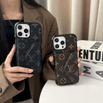LeatherMonogram Phone Case With Card Holder For iPhone Black-BMKQ241757