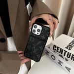 LeatherMonogram Phone Case With Card Holder For iPhone Black-BMKQ241757