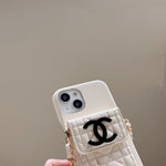 Leather CC Phone Case With Wallet And Strap For iPhone White -QBK251805