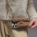 Leather CC Phone Case With Card Holder And Strap For iPhone Brown-LPK251641
